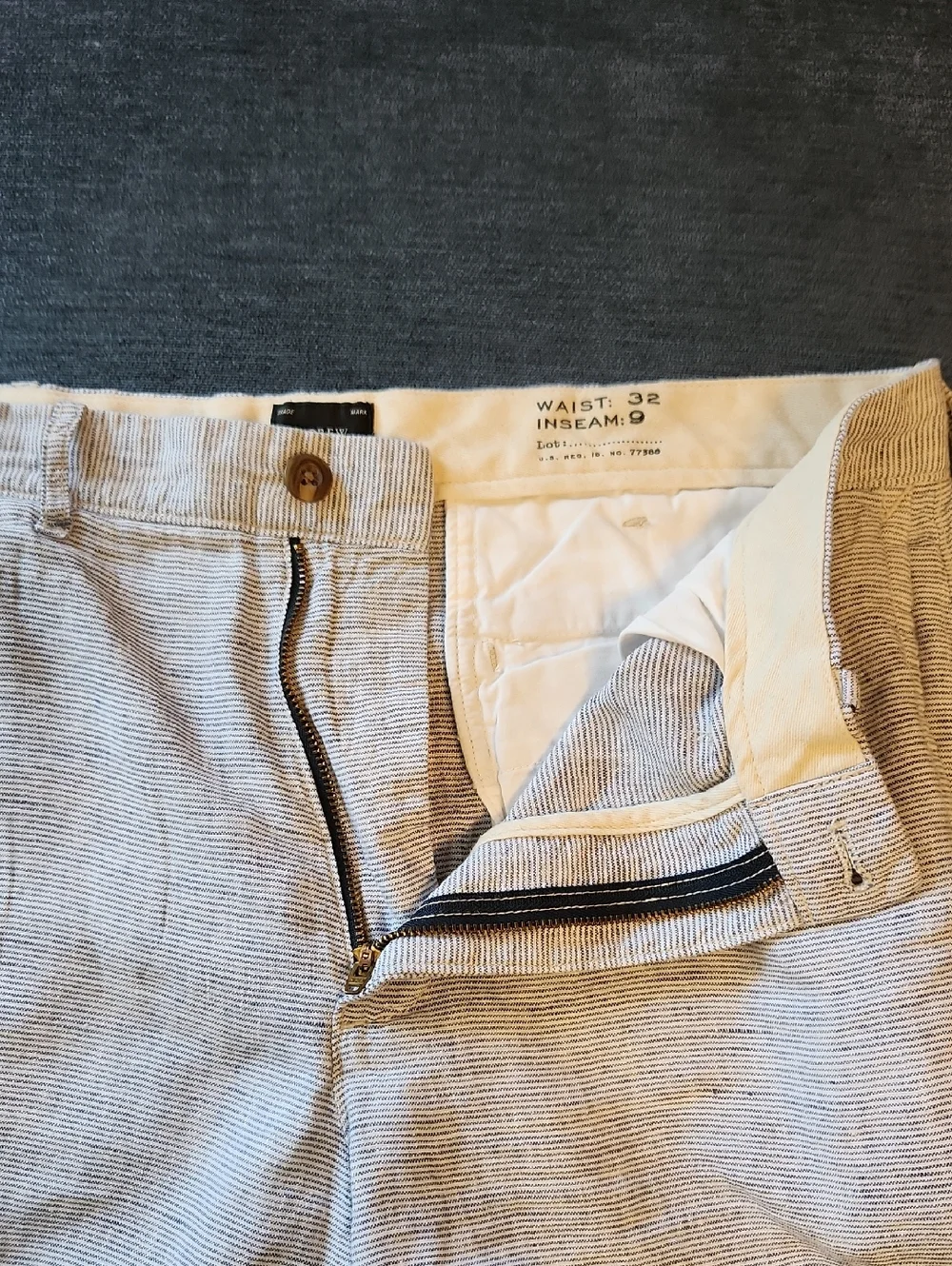 J. Crew Blue & White  Striped Inseam 9 Linen  Shorts 32 Waist